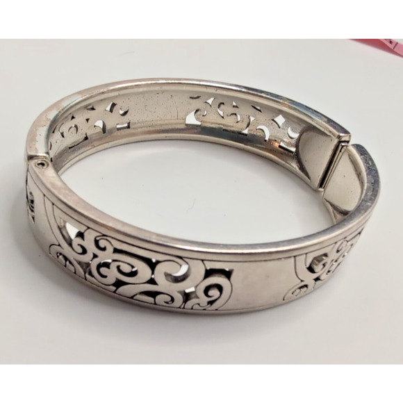 Brighton MINGLE Silver Scrolled Hinged Bangle Bracelet Magnetic Closure - Picture 1 of 5